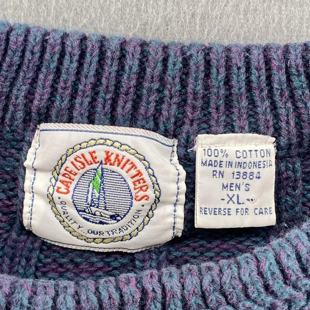 Cape Isle Knitters‎ Sweater Mens XL Blue Purple Striped Crewneck Knit Pullover